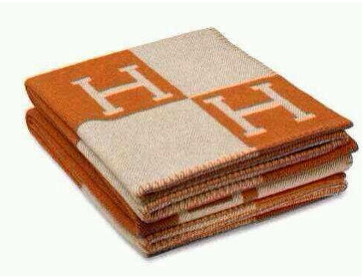 Fashionable Comfortable H-pattern Wool Cashmere Plaid Blanket 130*180cm Soft Warm Blanket Bed Sheet for Sofa Car Travel Orange ZopiStyle