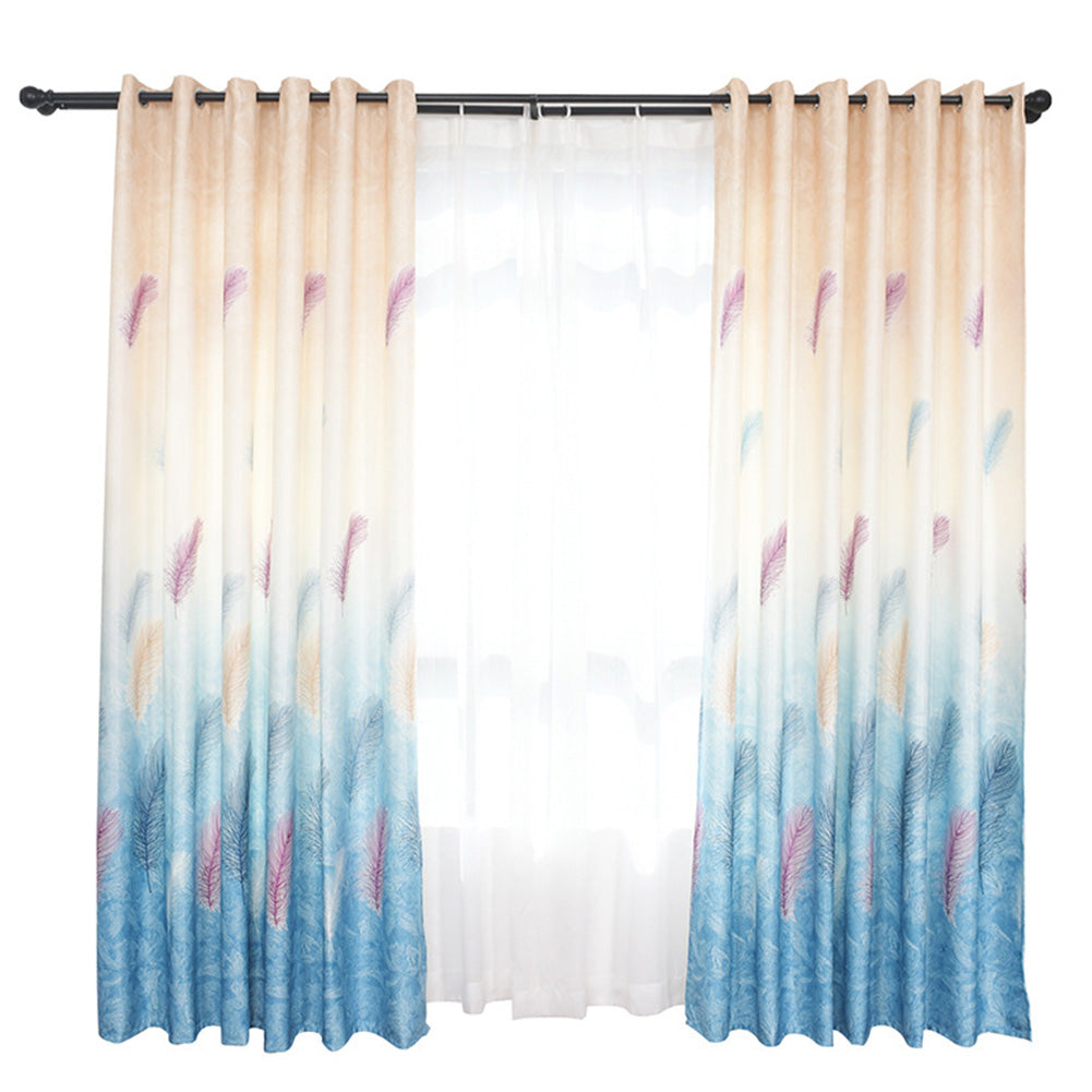 Feather Printing Window Curtains for Living Room Shade Bedroom Balcony Decoration blue_1 * 2.5m high punch ZopiStyle
