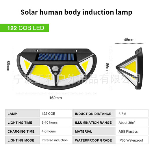 102LEDs 4-sided Waterproof Solar Light Motion Sensor Human Body Induction Wall Lamp for Garden Road 122leds ZopiStyle