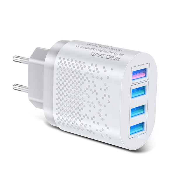 3a 4 Ports Hub Usb  Charger Plug Adapter Fireproof Pc Material Quick Charge Multifunctional Universal Mobile Phone Charger white Eu plug ZopiStyle