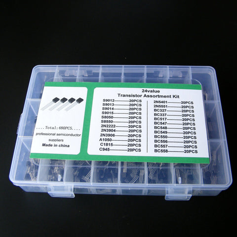 24Values TO-92 Transistor Assortment Assorted Kit Each BC327 BC337 BC517 BC547 BC548 BC549 2N2222 3906 3904 5401 5551 C945 1015 480 pcs / set ZopiStyle