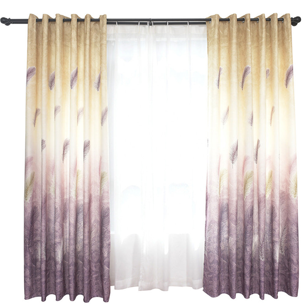 Feather Printing Window Curtains for Living Room Shade Bedroom Balcony Decoration Coffee color_1 * 2.5m high punch ZopiStyle