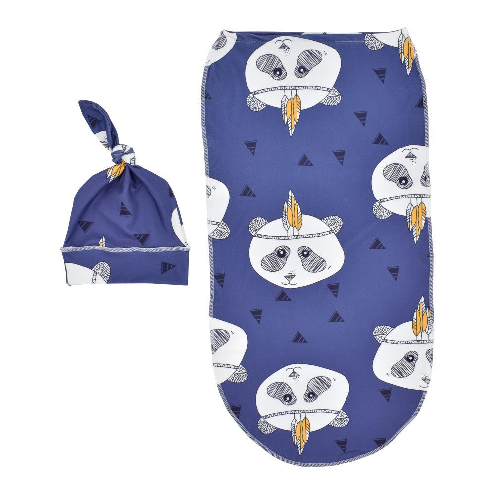 2Pcs/Set Newborn Swaddle Blanket with Beanie Set Soft Stretchy Towel for Baby Boys Girls panda ZopiStyle