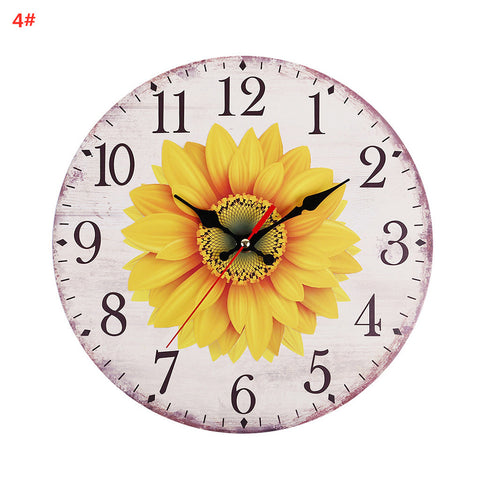 30CM Retro Pastoral Style Sunflower Pattern Wall Clock for Home Living Room Decor 4# ZopiStyle