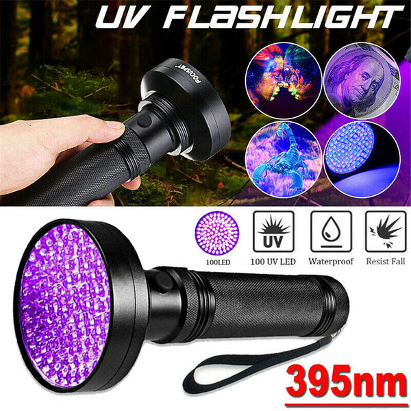 100 Led Uv Ultraviolet  Flashlight, Waterproof O Ring Fluorescent 395nm Inspection Lamp, For Forged Passport Driving License Detector Black ZopiStyle