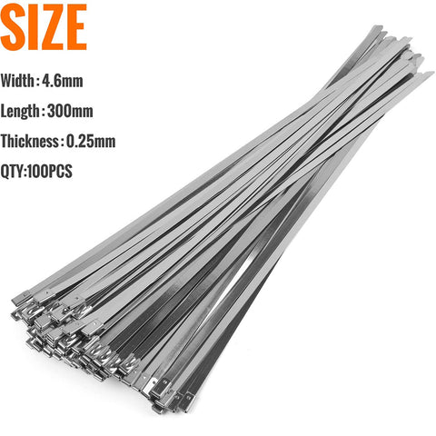 100pcs/bag 304 Stainless Steel Ties 4.6*300 Self-locking Cable Tie Zip  Tie Silver ZopiStyle