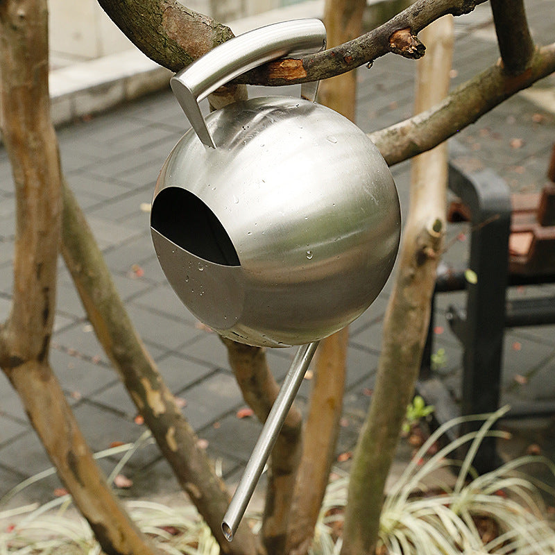 1L Stainless Steel Long-Mouth Watering Can Spherical Household Watering Gardening Tool  As shown ZopiStyle