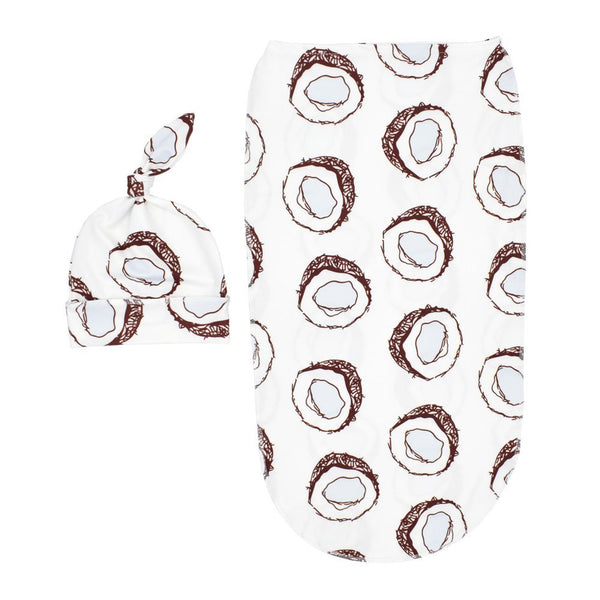 2Pcs/Set Newborn Swaddle Blanket with Beanie Set Soft Stretchy Towel for Baby Boys Girls coconut ZopiStyle