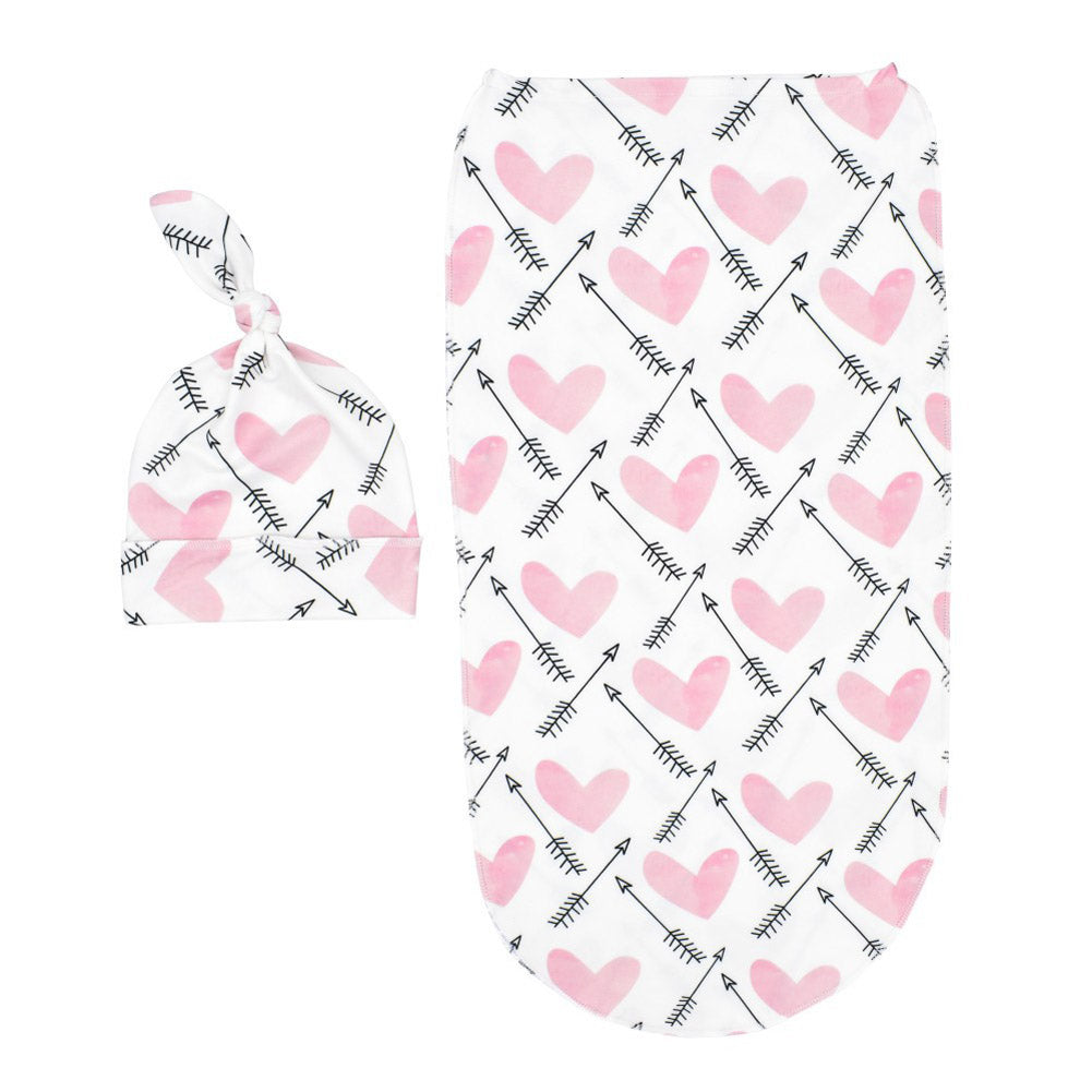 2Pcs/Set Newborn Swaddle Blanket with Beanie Set Soft Stretchy Towel for Baby Boys Girls Love arrow ZopiStyle