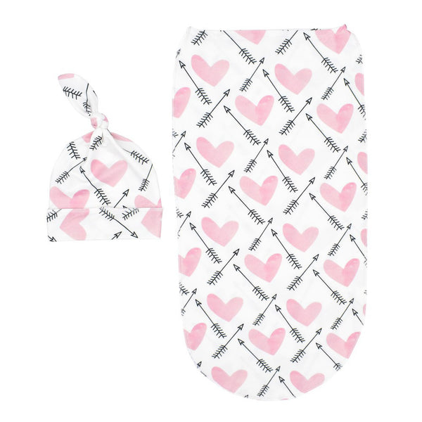 2Pcs/Set Newborn Swaddle Blanket with Beanie Set Soft Stretchy Towel for Baby Boys Girls Love arrow ZopiStyle