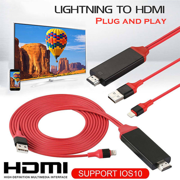 1080P 6ft 8 Pin Apple Interface to HDMI TV AV Adapter Cable for iPhone 6 6S 7 8 Plus X red ZopiStyle