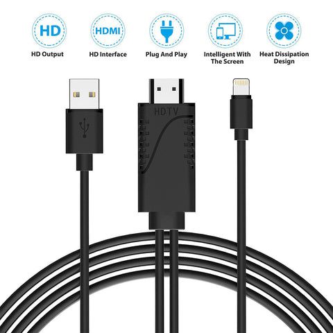 8-pin to HDMI Adapter 1080P HDTV Cable with Cooling Vents for iPhone X/8/ 7/iPad/iPod Touch black ZopiStyle