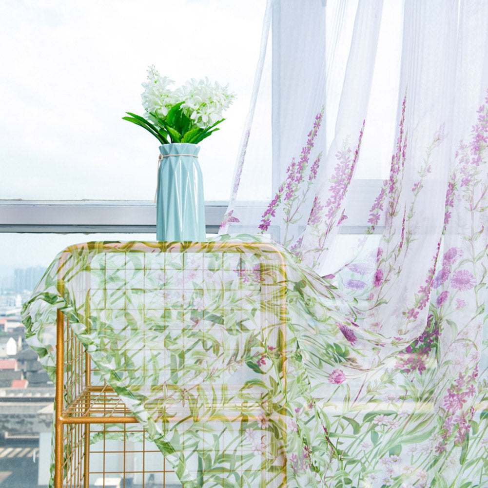 Anti-mosquito Window Curtain with Butterfly Branch Pattern Translucent Tulle for Living Room Balcony purple_W 100cm * H 200cm rod ZopiStyle