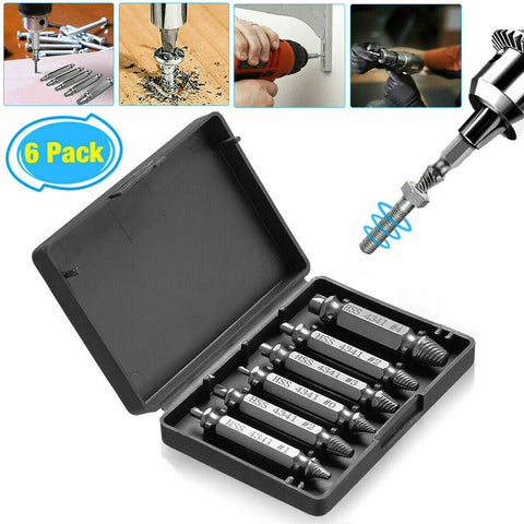 6pcs/set Damaged  Screw  Extractor Kit Remover Extractor Easily Take Out Demolition Tools 4341 material 6pcs plastic box ZopiStyle
