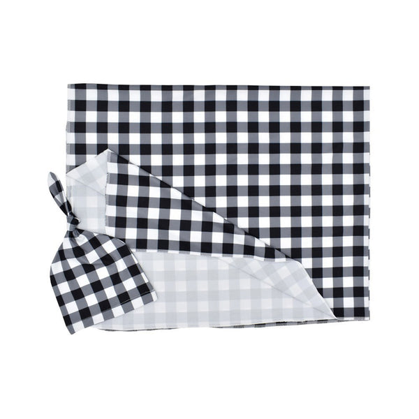 2Pcs/Set Newborn Plaid Printing Swaddle Blanket with Beanie Set Soft Stretchy Towel for Baby Boys Girls Black plaid_80*100cm ZopiStyle