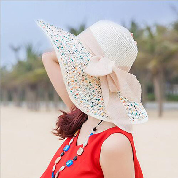Manufacturers sell big brim hat shade straw hat female summer foldable sunscreen sun hat travel seaside vacation beach hat ZopiStyle