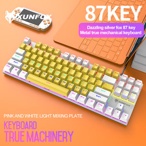 K80 Wired Mechanical  Keyboard Cyan Axis Ergonomic Design Metal Panel Luminous Desktop Computer Notebook 87-key Game Keyboard Yellow white ZopiStyle