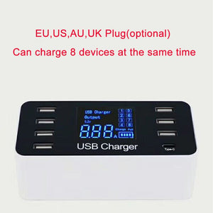 8 Port USB Type C 5V/8A Socket Charger with Voltage Current LCD Display for Smart Mobile Phone Tablet PC  EU plug ZopiStyle