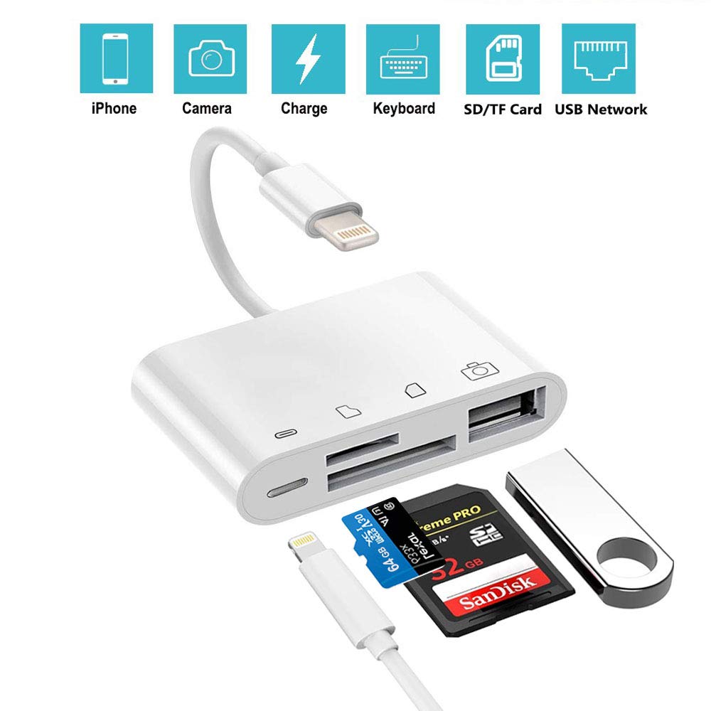 4-in-1 SD/TF Card Reader USB 2.0 Female OTG Adapter Cable Compatible Trail Game Camera SD Card Reader white ZopiStyle