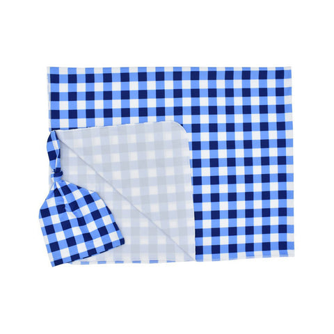 2Pcs/Set Newborn Plaid Printing Swaddle Blanket with Beanie Set Soft Stretchy Towel for Baby Boys Girls Royal blue plaid_80*100cm ZopiStyle