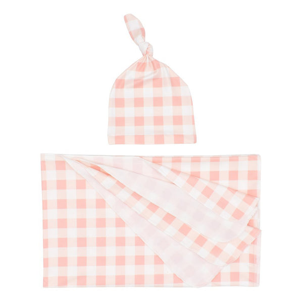 2Pcs/Set Newborn Plaid Printing Swaddle Blanket with Beanie Set Soft Stretchy Towel for Baby Boys Girls Meat meal plaid_80*100cm ZopiStyle