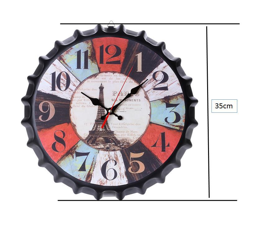 Metal Retro Bottle Cap Mute Wall Clock  Beer Bottle Cover Wall Clock Home Decoration Self-provided 1 AA Battery Style 2 ZopiStyle