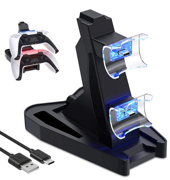 Controller Charger for PS5  Double USB Fast Charging Docking Station Stand & LED Indicator for PS 5 Controllers black ZopiStyle