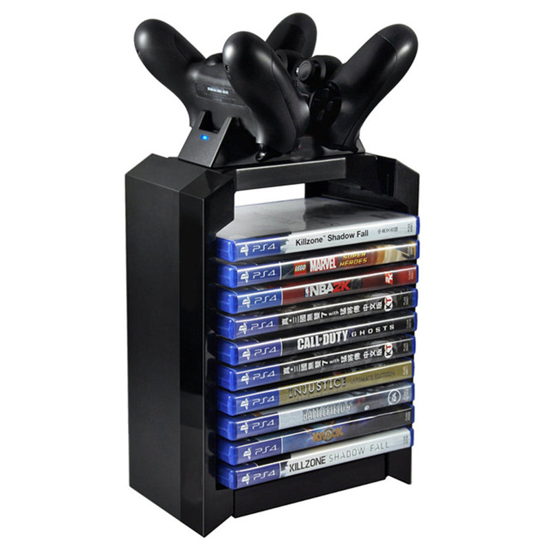 Game Disk Tower Vertical Stand for PS4 Dual Controller Charging Dock Station for  4 PRO Slim black ZopiStyle