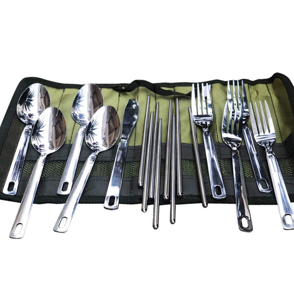 13pcs Outdoor Tableware 4 people Stainless Steel Chopsticks Spoons Forks Cutters Set Tableware For Kitchen Family As shown ZopiStyle