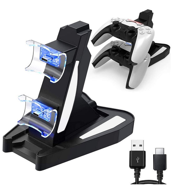 Controller Charger for PS5  Double USB Fast Charging Docking Station Stand & LED Indicator for PS 5 Controllers white ZopiStyle