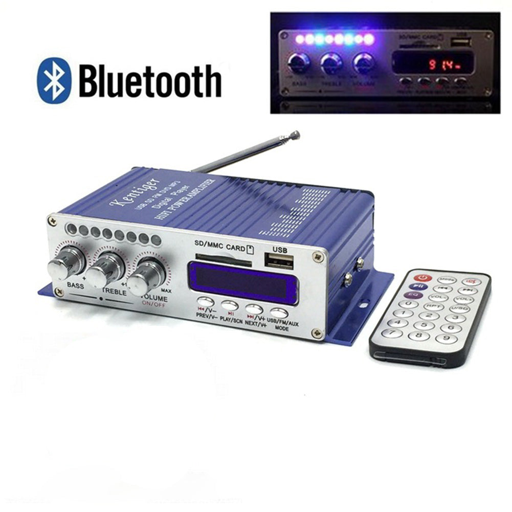 502S Mini Bluetooth Amplifier Remote Control USB/SD Card Player FM Radio Power Amplifier 12V blue Bluetooth power amplifier ZopiStyle