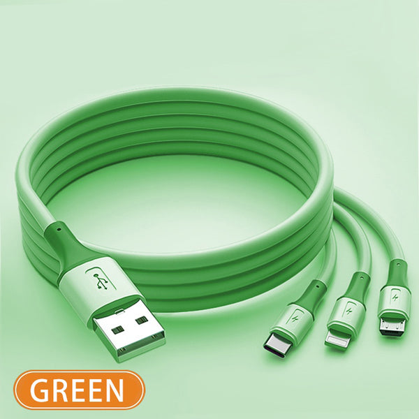 Durable No Cracking TPE 3-in-1 Fast Charging Data Cable Pure Copper Core Good Elasticity Compatible For Iphone Android Type-c green_0.5 meters ZopiStyle