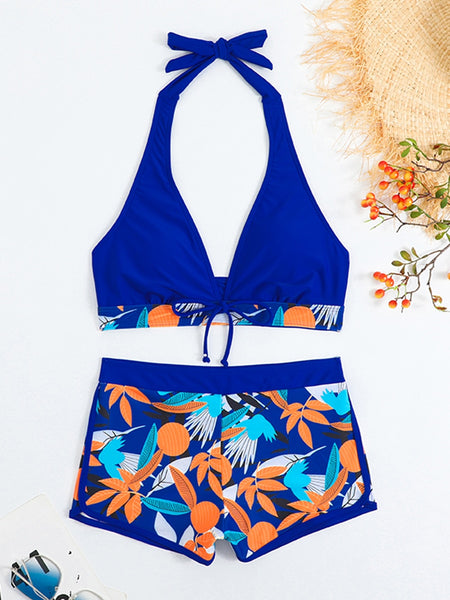 2023 Halter Bikini Set Short Swimsuit Women High Waist Swimwear Female Printed Bathers Swimming Bathing Swim Suit Beachwear