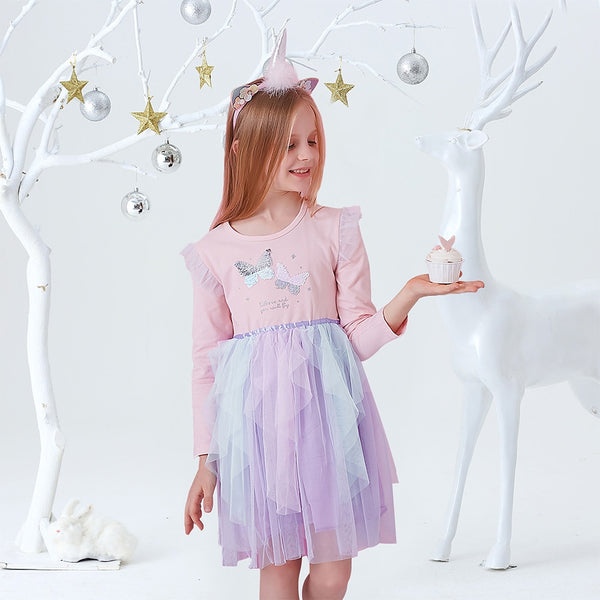 DXTON 2022 Girls Dresses New Children Unicorn Kids Dress Long Sleeve Toddler Girls Tulle Princess Dress  Autumn Kids Casual Wear ZopiStyle
