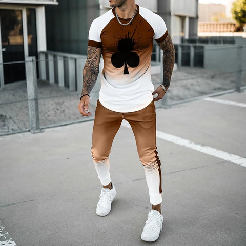 Men&#39;s Sweatpants Sets Summer Fashion Streetwear 3D Print Spades Poker Man Clothing Short Sleeve T-Shirt Trousers Jogging Outfits ZopiStyle