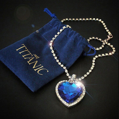 Titanic Heart of Ocean Blue Heart Love Forever Pendant Necklace + Velvet Bag ZopiStyle