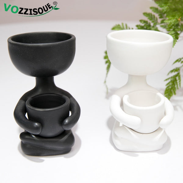 Creative Cute Imitation Humanoid Ceramic Flower Pot Succulent Planter Crafts Vase Home Decoration Personalized Gift Wholesale ZopiStyle
