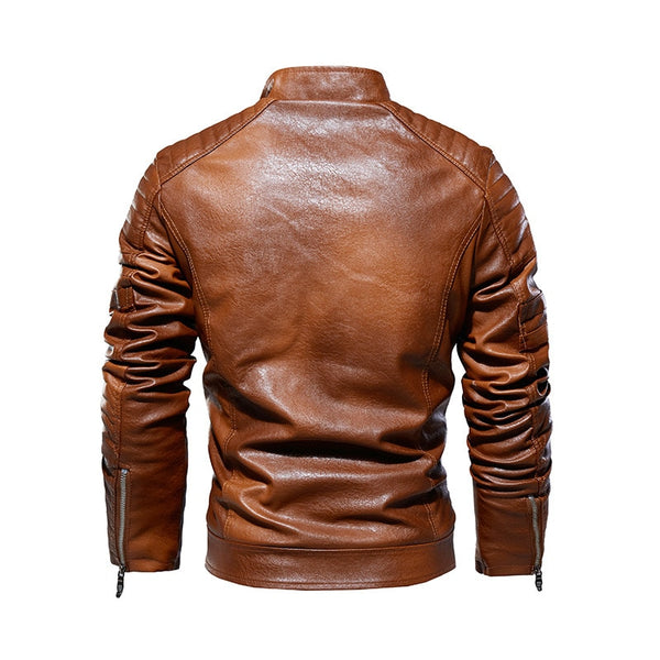 Leather Jacket Men Winter fleece Motorcycle PU Leahter jacket Male  Stand Collar Casual Windbreaker ropa de hombre Slim Coat ZopiStyle