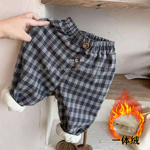 1-9 YRS Autumn/winter 2022 Children&#39;s Fashion Plaid Pants Velvet Thickened Pant Casual Pants for BABY Boys Girls Kid Clothes ZopiStyle