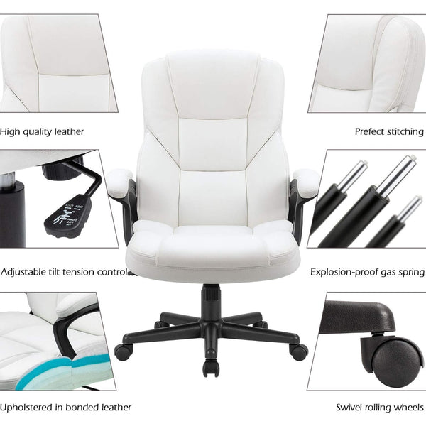 Faux Leather High-Back Executive Office Chair with Lumbar Support, White  Gaming Chair  Meeting Chair  Computer Chair ZopiStyle