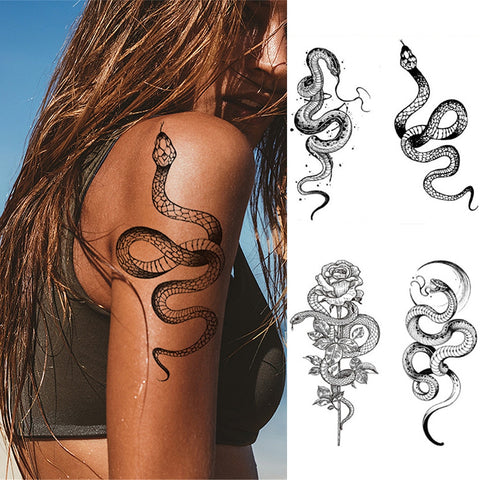 2022 Summer Snake Flower Temporary Tattoos Sticker Waterproof Cool Dark Style Unisex Water Transfer Fake Tattoo Women Accessory ZopiStyle