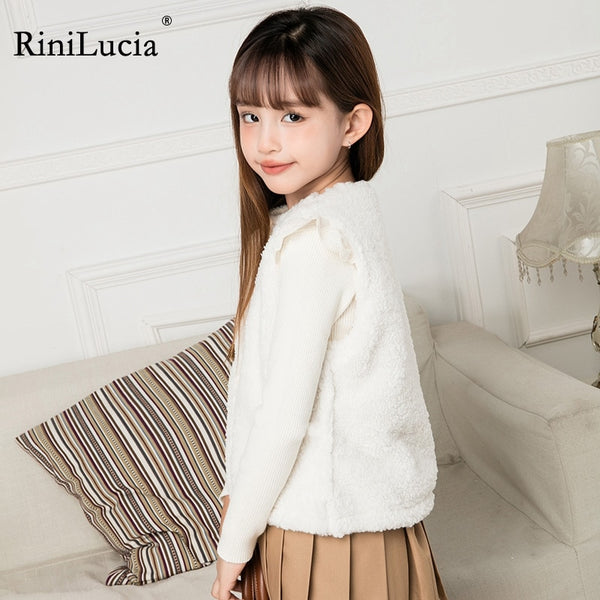 RiniLucia Baby Girls Vest Jackets Knitted Solid Warm Little Girl Autumn Winter Clothes Sleeveless Outerwear Kids Cute Coat ZopiStyle