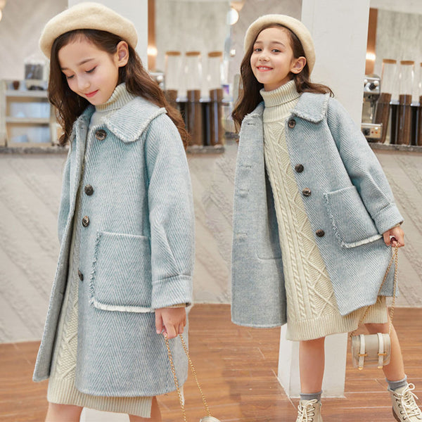 EACHIN Kids Wool Coats 2022 New Thick Casual Outwear Girl Wool Jackets Children Long Overcoat Fashion Winter Clothes for Girls ZopiStyle