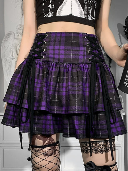 Black Checkered Women's Gothic Skirt Women Pleated Plaid Skirts Spring Autumn Girl Hip Hop Female Punk Goth Mini Skirt Clubwear ZopiStyle