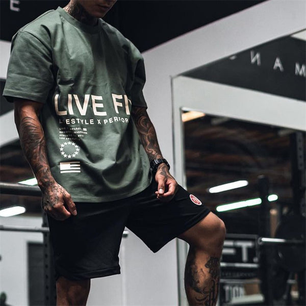 NEW PREMIUM Men Gym Cotton T shirt Loose Running Sports Oversized T-shirt Bodybuilding Fitness Tops Streetwear Workout Tees ZopiStyle