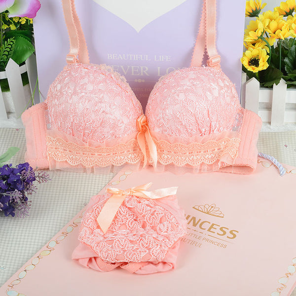 Push Up Women Bra Set Lace Seamless Bralette Cotton Underwear Wire Free Sweet Girl Students Lingerie With Panties Sexy Lingeries ZopiStyle