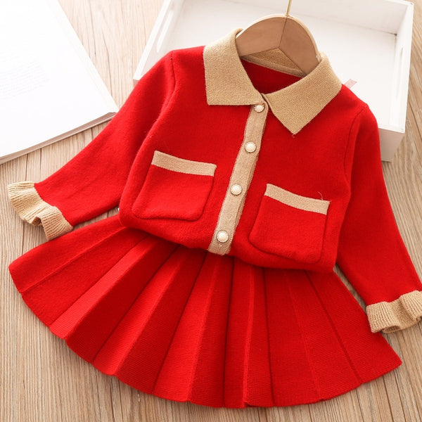 Little Girl Sweater Set 2022 Fall Winter New Korean Fashion Long Sleeve Top+Pleated Skirt Toddler Girls Sweater Fall Clothes ZopiStyle
