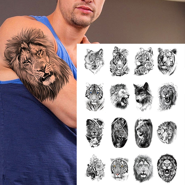 31 style Tattoo Sticker Tiger Lion Wolf Animals Fake Tattoos Stickers Waterproof Women Men Temporary Body Half Arm Tattoos henna ZopiStyle