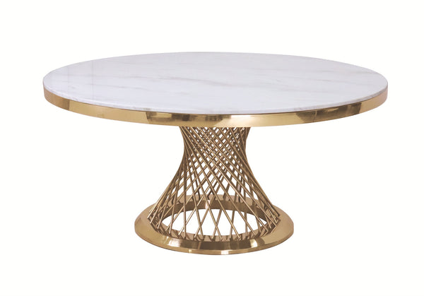 [Flash Sale]Luxurious Design Marble Round Coffee Table with Gold Mirrored Finish Stainless Steel Base[US-W] ZopiStyle