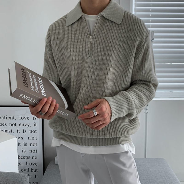 Winter Lapel Sweater Men Warm Fashion Casual Knit Pullover Men Korean Loose Zipper Long Sleeve Sweater Mens Jumper Clothes M-2XL ZopiStyle